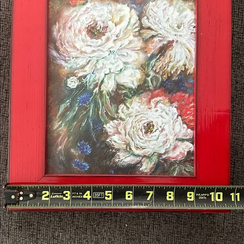Red Framed Floral Art Print shadow box - comes with hanging kit